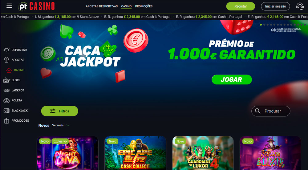 Imagem que mostra algumas das opções do casino do Placard.pt