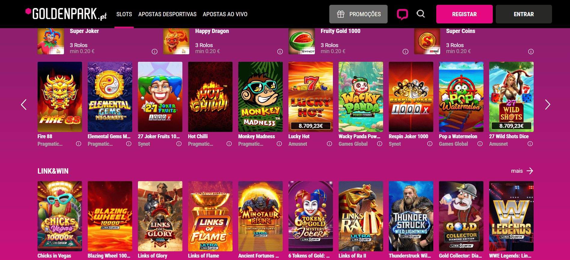 Imagem dos slots do GoldenPark Casino